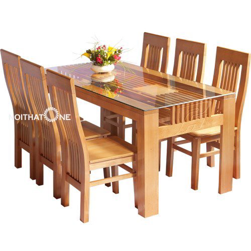 bộ bàn ăn hiện đại 6 ghế gỗ sồi